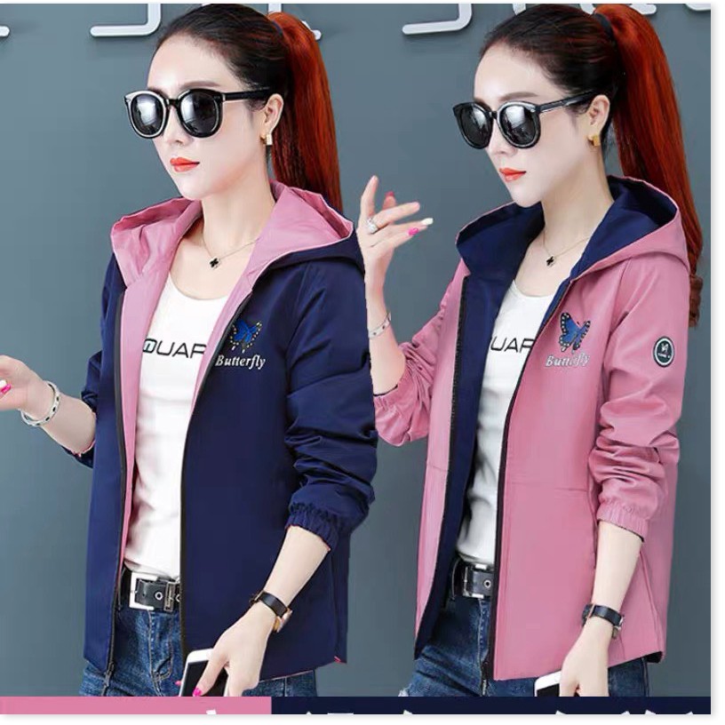 ÁO KHOÁC DÙ NỮ MẶC HAI MẶT CON BƯỚM XINH  CAO CẤP