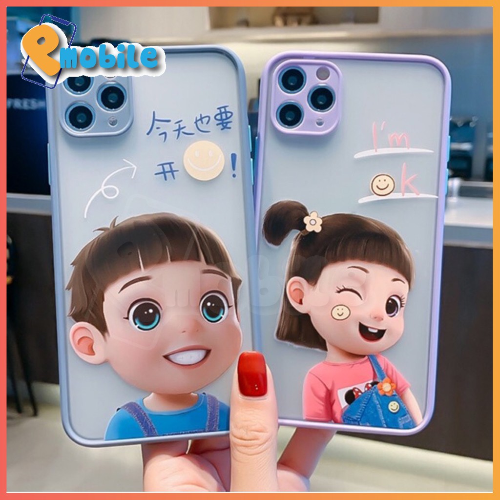 Ốp lưng iphone hình cậu bé/ cô bé ngại ngùng siêu đáng yêu