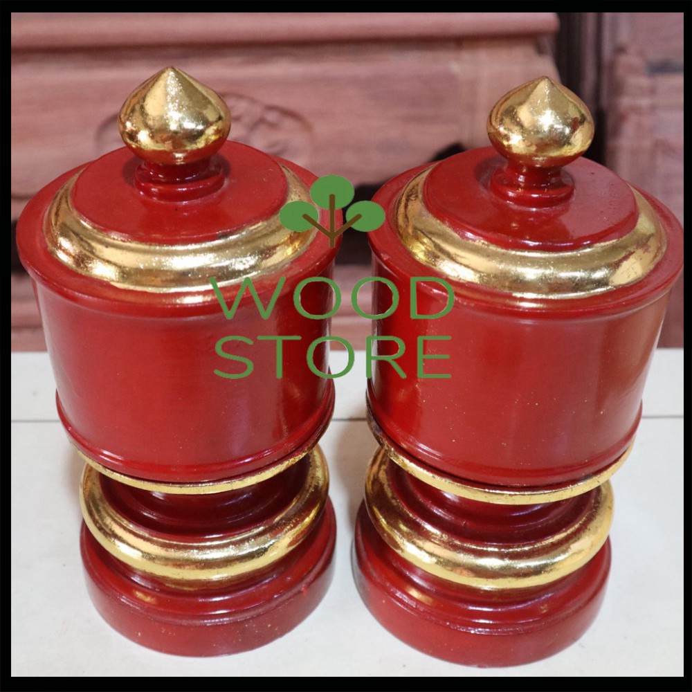 Khay cau - khay gạo gỗ mít-đài thờ gia tiên đường kính 12cm cao 22cm