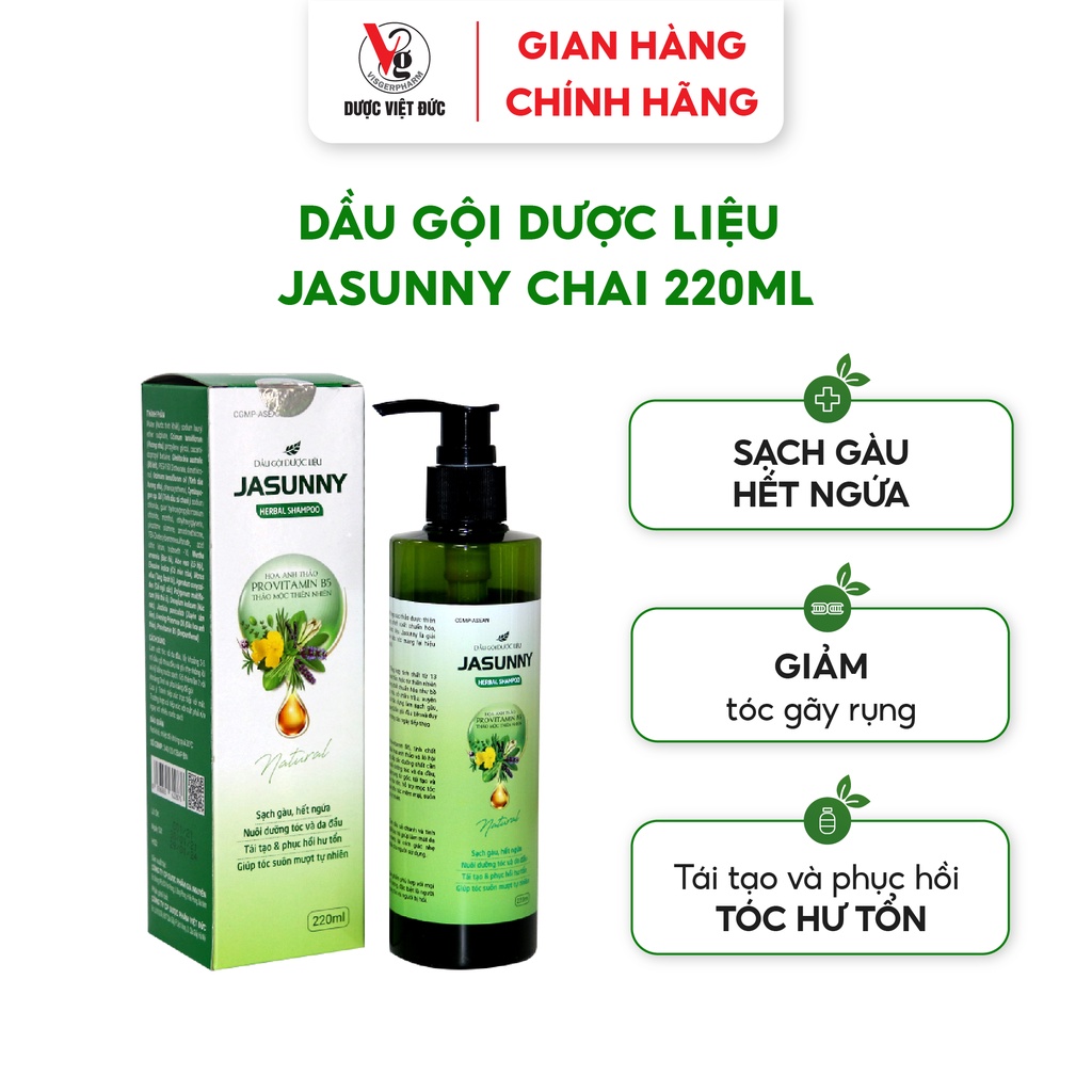 Dầu gội dược liệu thiên nhiên Jasunny sạch gầu giảm ngứa, giúp dưỡng tóc mềm mại suôn mượt tự nhiên chai 220ml