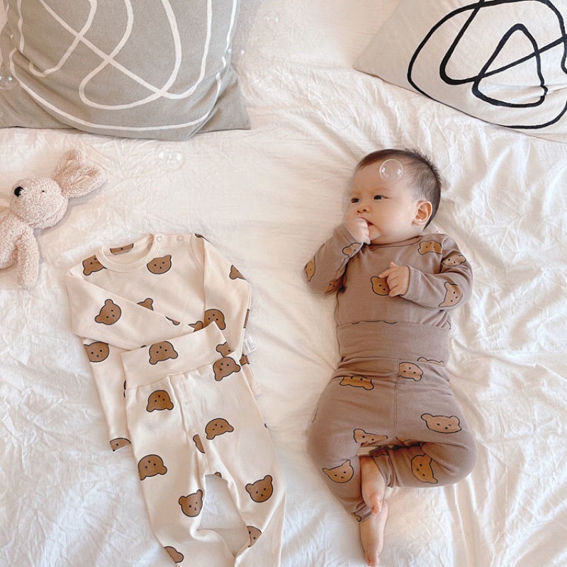 Bộ quần áo thu đông hoạ tiết gấu cho bé