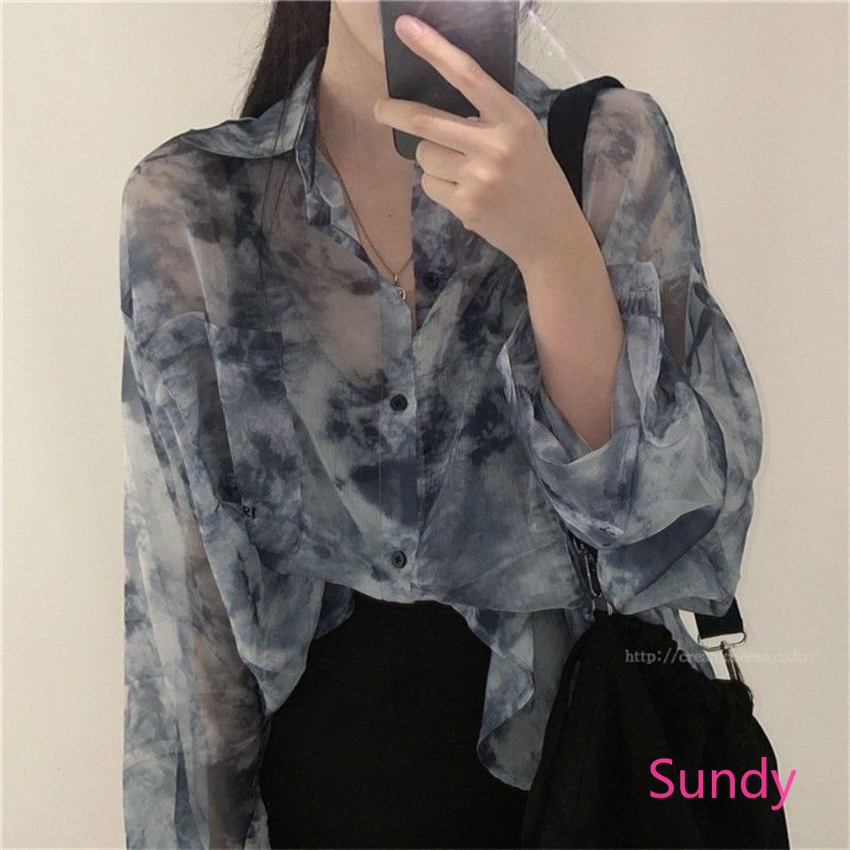 Áo Sơ Mi Dài Tay Dáng Rộng Thời Trang Mùa Hè Hàn Quốc Dành Cho Nữ