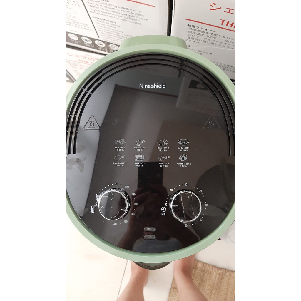 (BH 12 Tháng) Nồi chiên không dầu Nine Shield 8 Lít, Loại Điện cơ. Tự đảo, 1500W