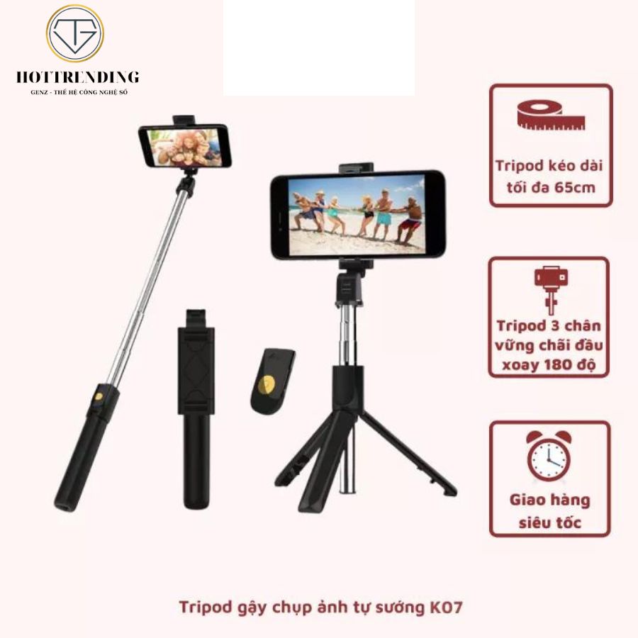 Gậy Chụp Ảnh Tự Sướng Bluetooth 3 Chân Đa Năng – Tripod K07 – Chụp Hình Selfie Bảo Hành 6 Tháng