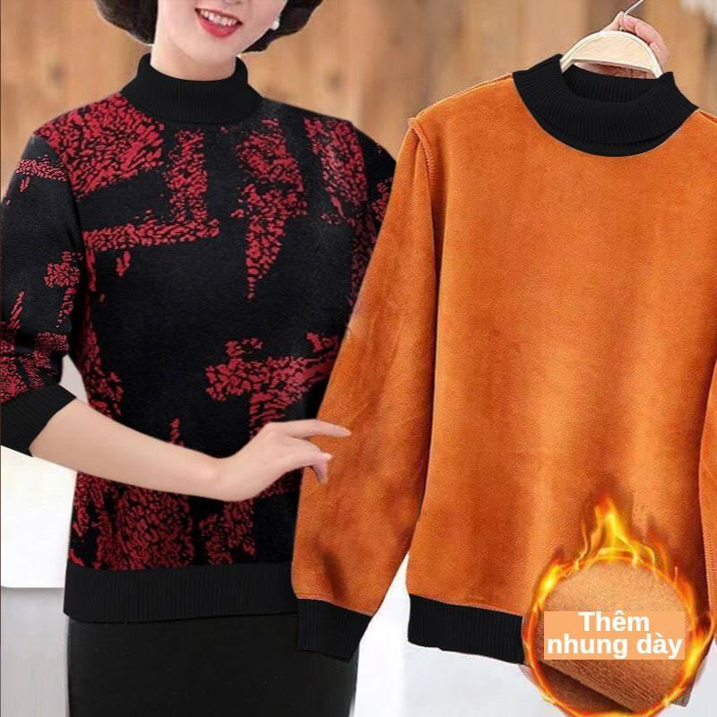 Áo thun cổ lọ tay dài lót nhung thời trang thu đông cho phụ nữ trung niên