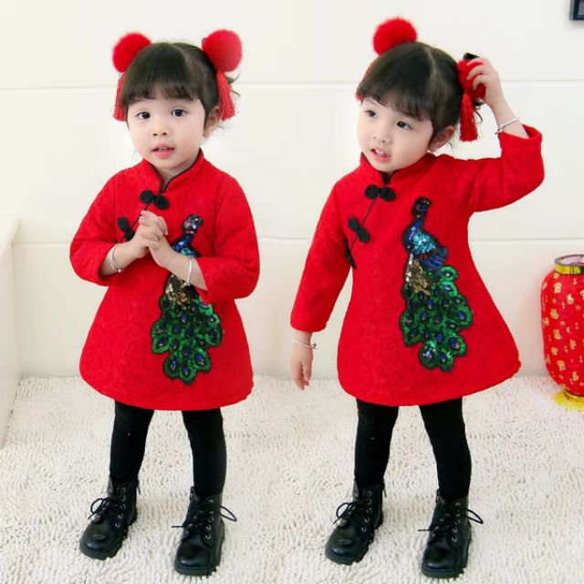 (Ảnh thật) (1-7 tuổi) Áo dài tết lót lông cho bé gái phong cách Trung Quốc có ý nghĩa cát tường thịnh vượng