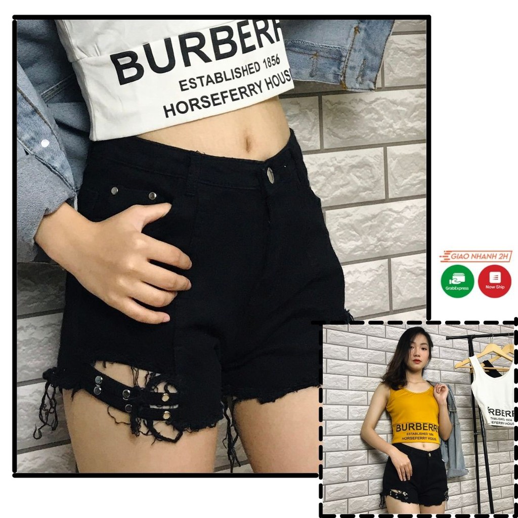 Quần short bò ulzzang nữ màu đen cá tính