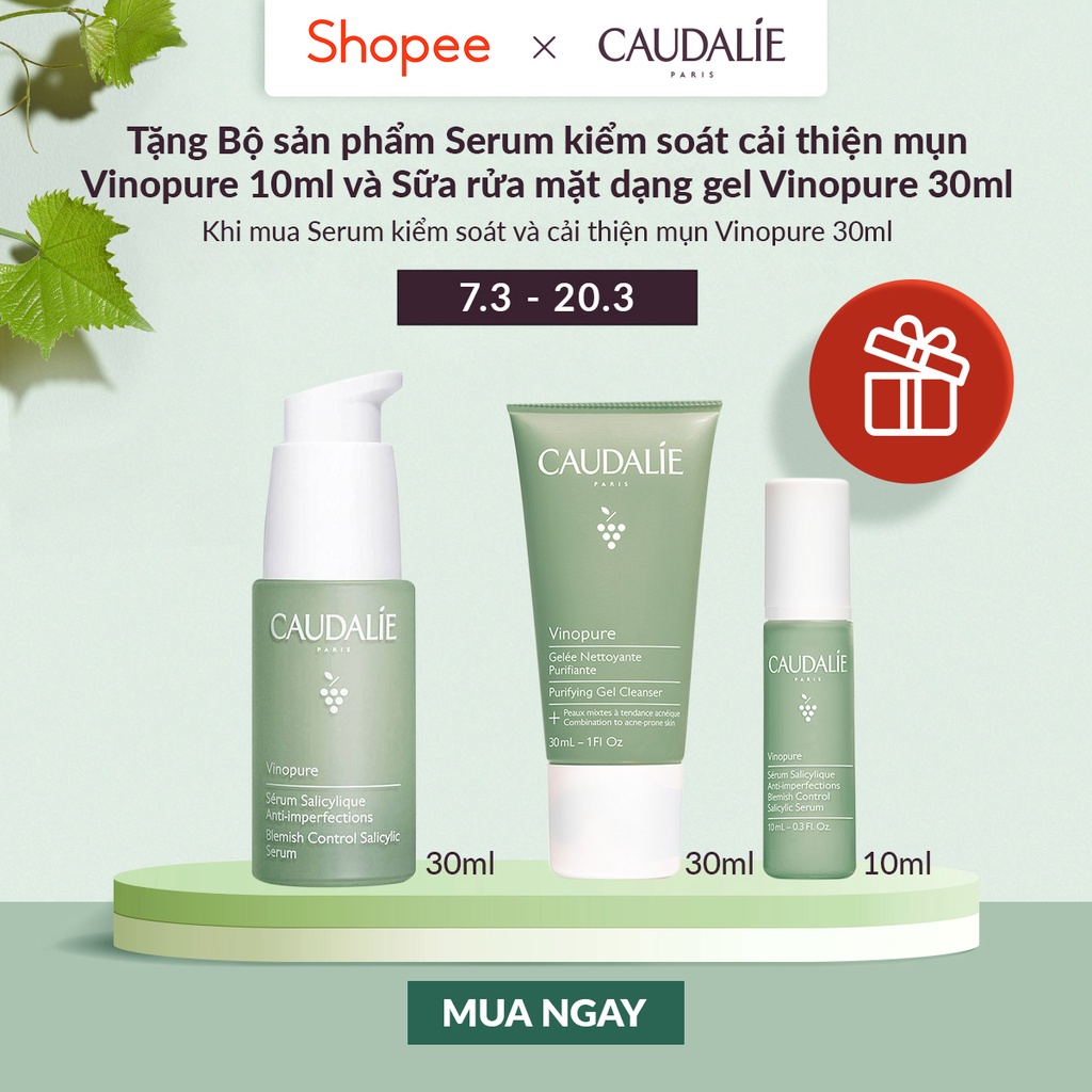 [Mã COSCAUDAT3 -8% đơn 250K] Serum kiểm soát và cải thiện mụn Caudalie Vinopure Blemish Control Salicylic Serum 30ml