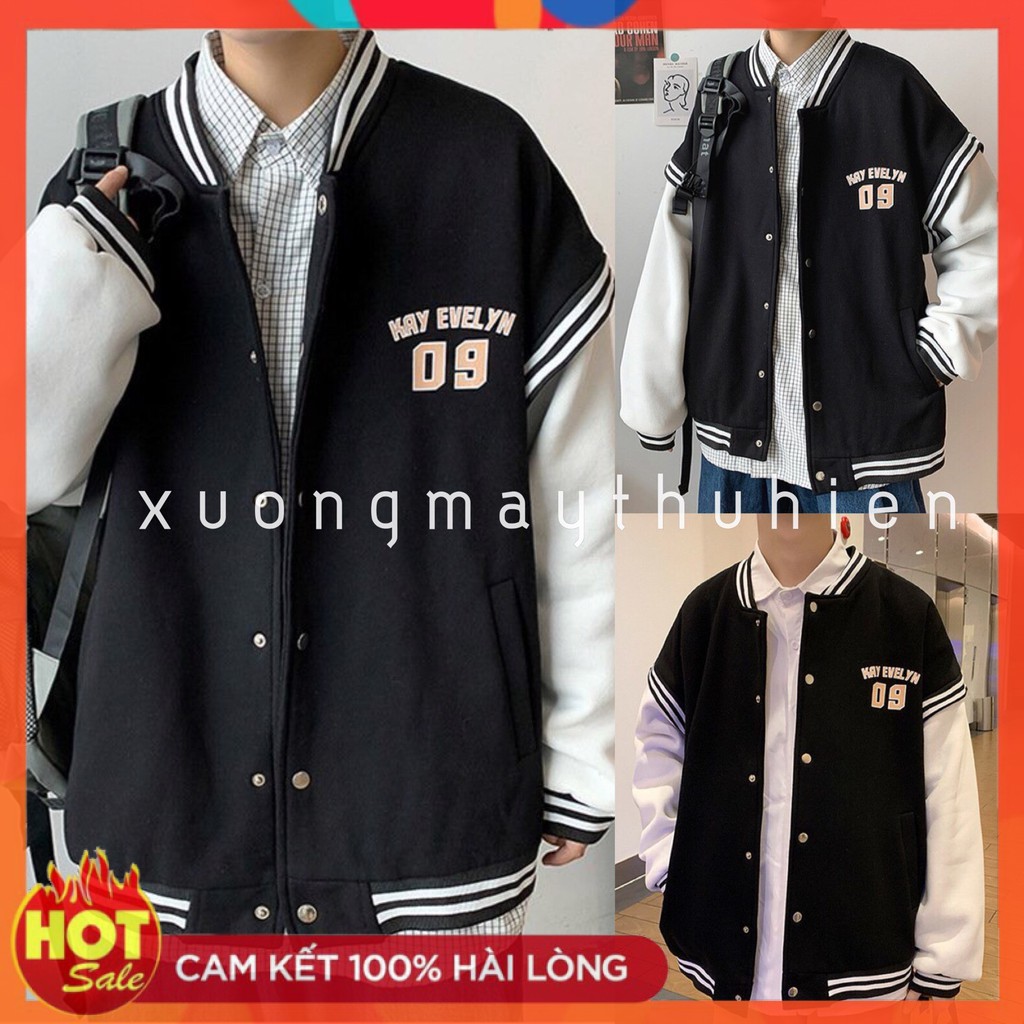 áo bomber bóng chày phối tay trắng 09/ Áo Bomber Bóng Chày Chất Nỉ Phối tay trắng dáng thể thao