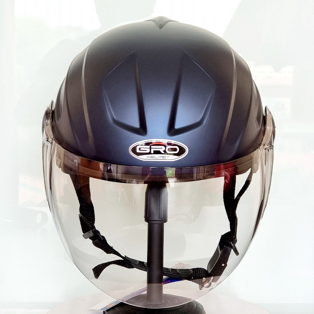 Mũ bảo hiểm nam nửa đầu có kính dài GRO HELMET st22 , sơn trơn vân thể thao cá tính