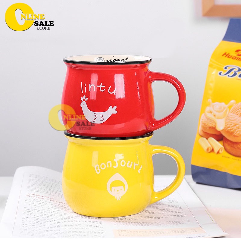 Cốc sứ cà phê, trà in, ly uống nước in hình dễ thương, Cốc dày dặn dung tích 250ml