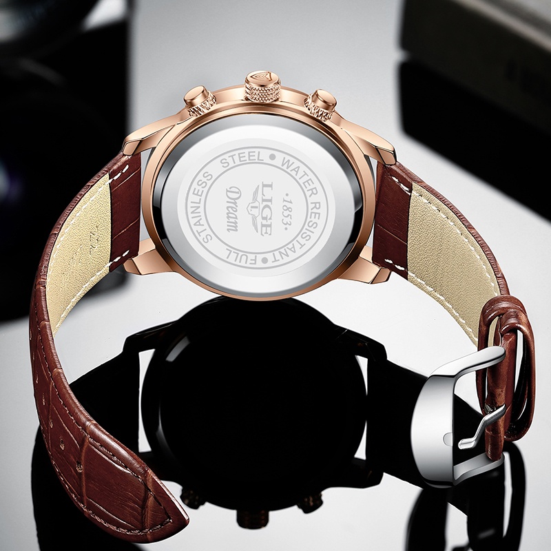 LIGE Đồng Hồ Nam Dây Da Chống Thấm Nước Của Hãng Ligee