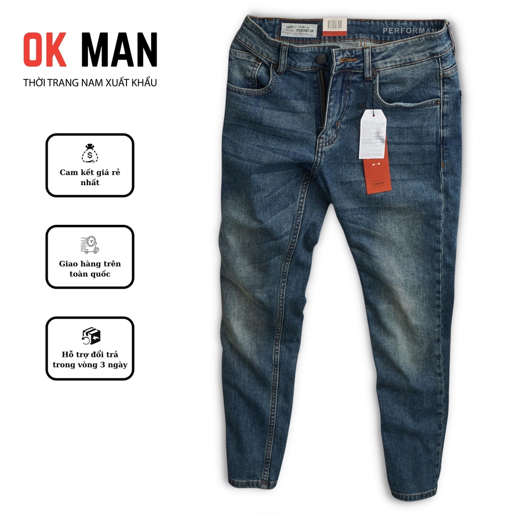 22306 - Quần jean nam, form slimfit, màu xanh biển, co giãn tốt, OkMan
