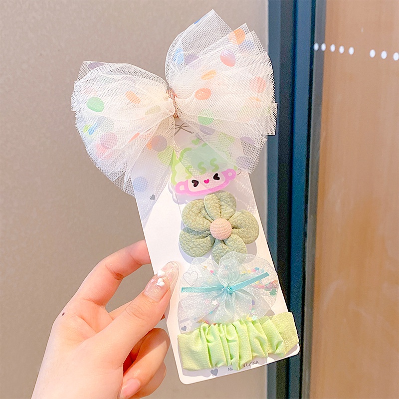 Kẹp Tóc Hình Nơ Phối Ren Hoa Dễ Thương Cho Bé Gái