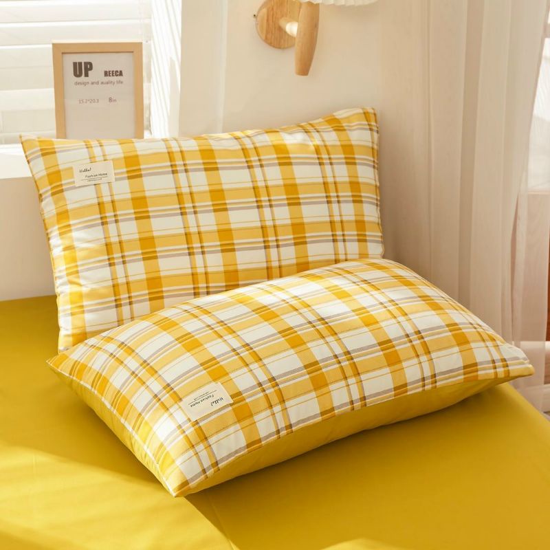 Bộ Chăn Ga Gối Caro Vàng Cotton Tici Chăn Chần Bông Nhập Khẩu
