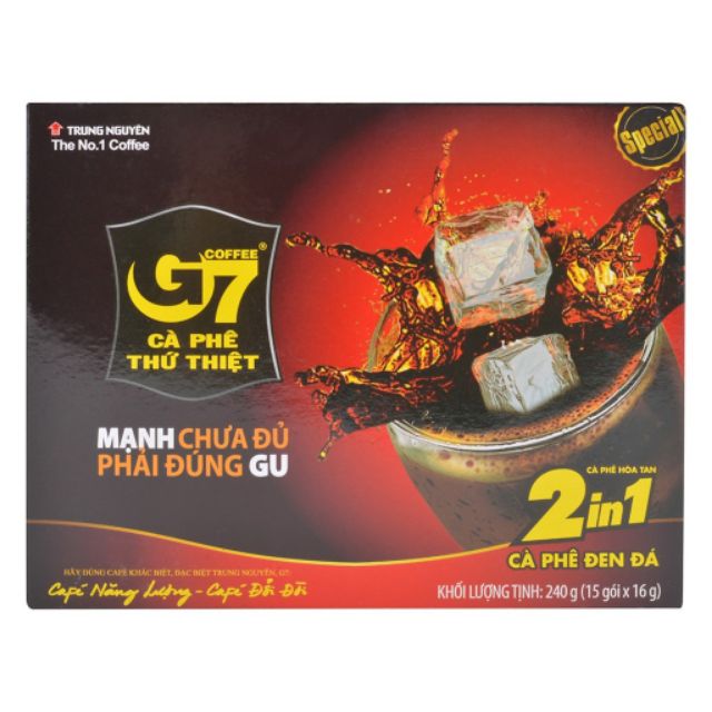 Cafe Trung Nguyên G7 cafe thứ thiệt đen đường 2in1 hộp 15goi×16g