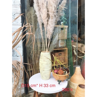 Bình hoa bằng tre trang trí decor xinh xắn độc đáo phong cách vintage boho D15 * H33 cm