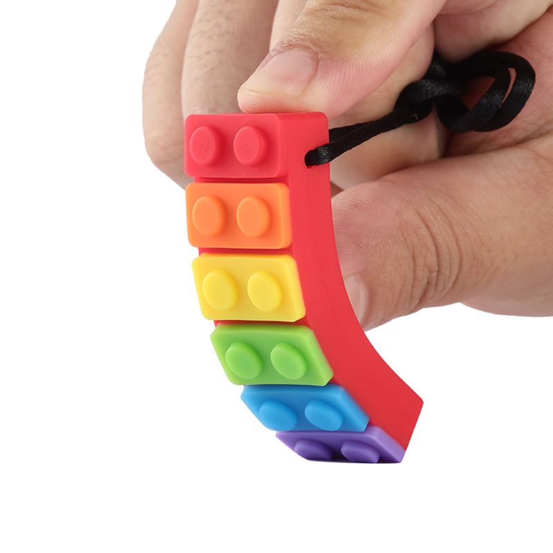 Đồ Chơi Gặm Nướu Bằng Silicone Hình Viên Gạch Màu Cầu Vồng 5 Màu Siêu Bền An Toàn Cho Bé