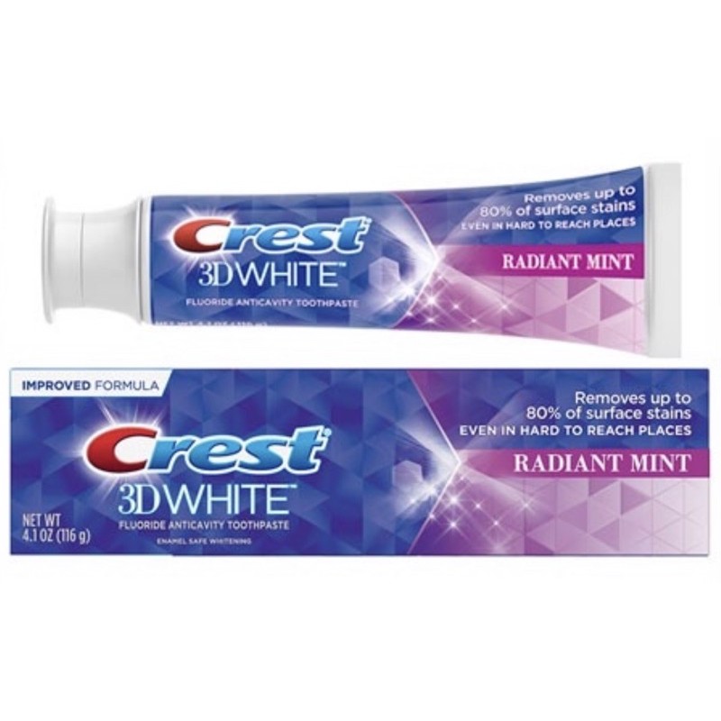Kem đánh răng Crest 3D White Brilliance & Radiant Mint Peppermint 12H Improve Formula 3 pack 116g 348g new