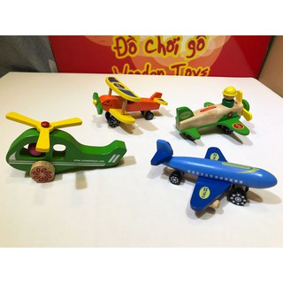 Bộ sưu tập máy bay đồ chơi gỗ cho bé – combo 4 loại thông dụng, bánh chạy được cho bé cầm tay