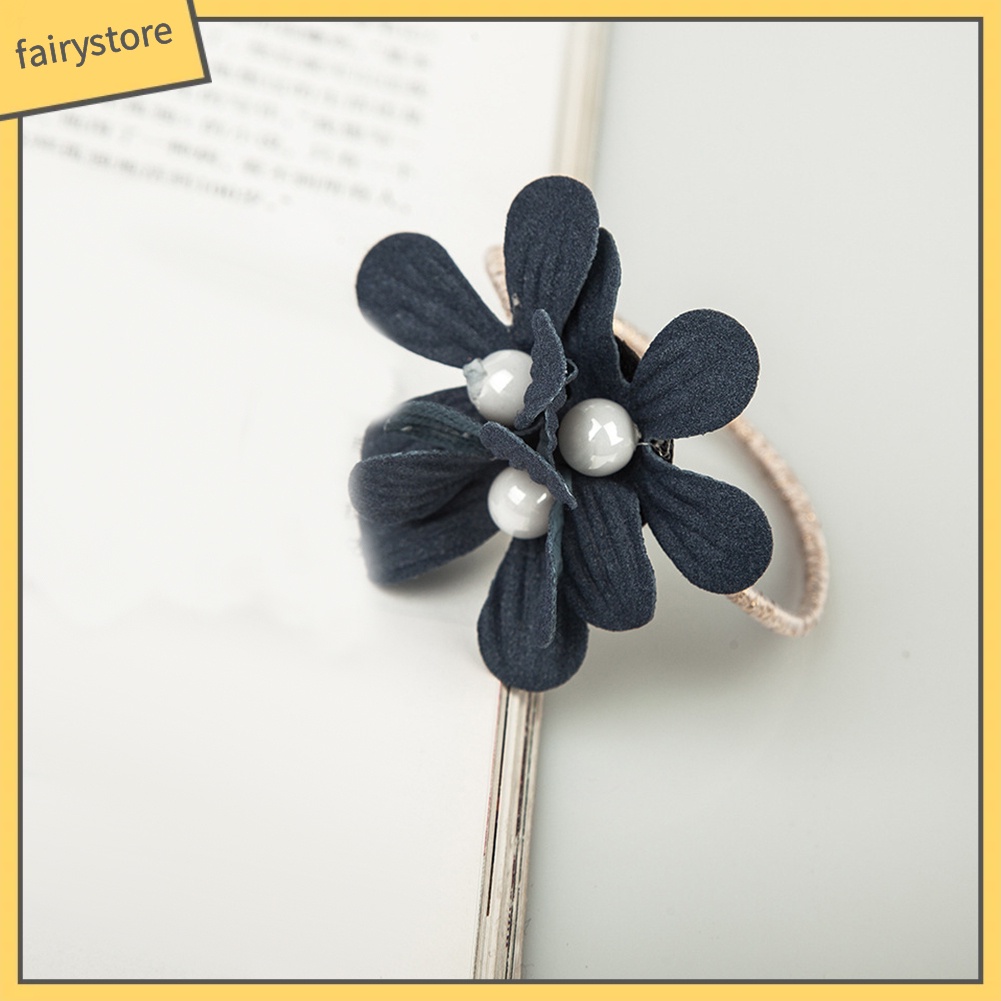 Dây Cột Tóc Hoạ Tiết Hoa Trà Đính Ngọc Trai Nhân Tạo