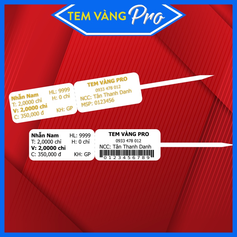 Tem Vàng Nữ Trang, Tem Trang Sức  Cho Tiệm Vàng  - 2,500 Tem Loại 12mm Mực Resin ĐEN