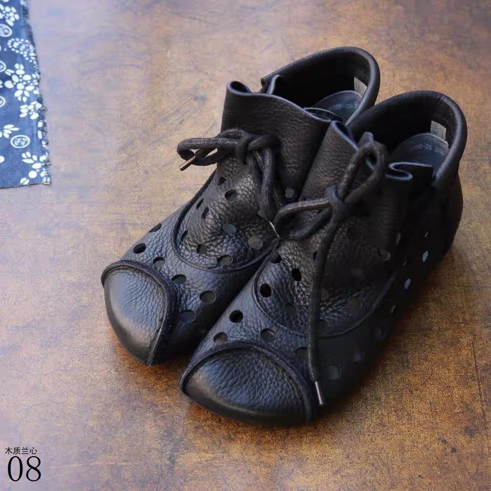 Giày Sandal Da Bò Đế Bằng Thiết Kế Đục Lỗ Thời Trang Mùa Hè Cho Nữ