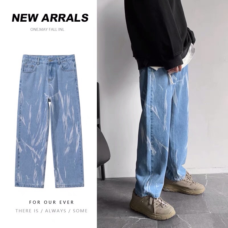 Quần bò jeans ống rộng loang màu có big size 2 màu xanh - đen Ulzzang hiphop siêu chất ❤️