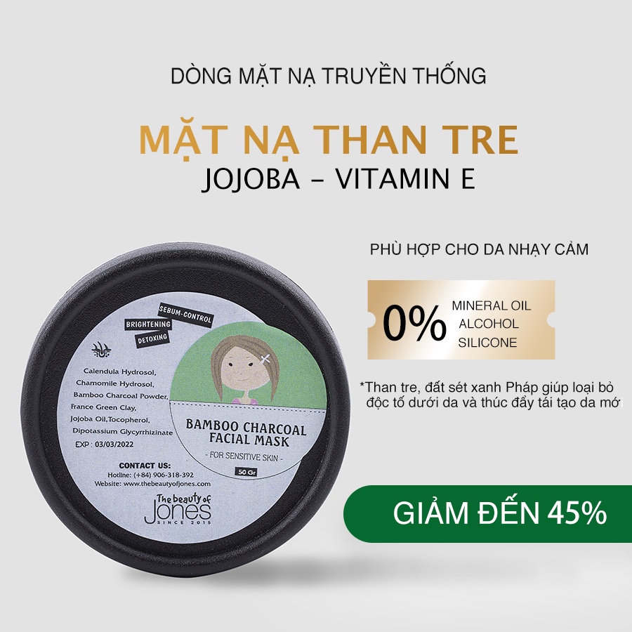 Mặt nạ da mụn nhạy cảm từ than tre hoạt tính The Beauty of Jones