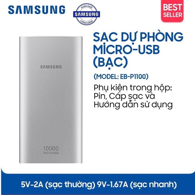 Sạc dự phòng SAMSUNG Fast charge 10.000mah Type C - 2 Cổng USB - Chuẩn sạc nhanh chuẩn Mới - Hàng chính hãng SAMSUNG