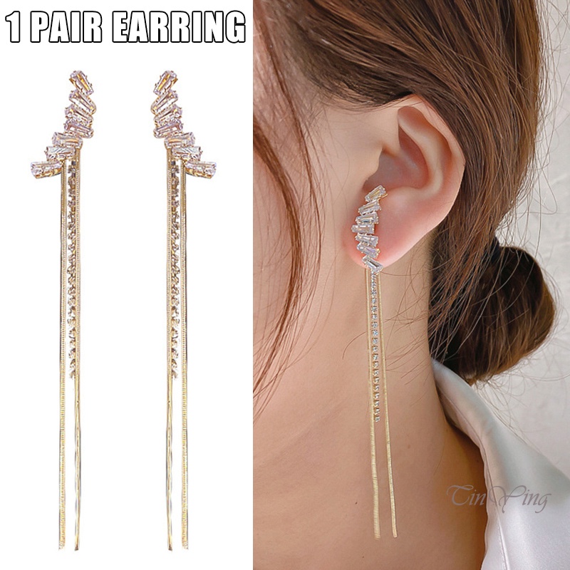 GETNOIVAS Bông Tai Dáng Dài Phối Tua Rua Bằng Bạc Zircon Thời Trang Cho Nữ