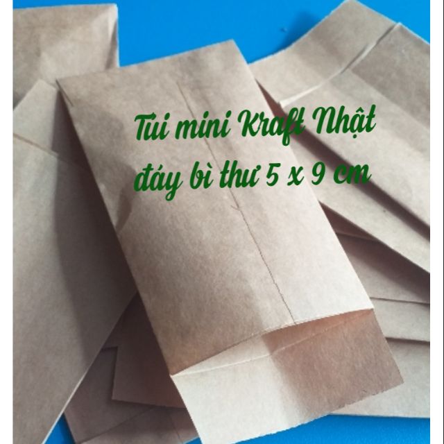 Combo 200 túi Kraft Nhật mini đáy bì thư có nắp 5 x 9cm