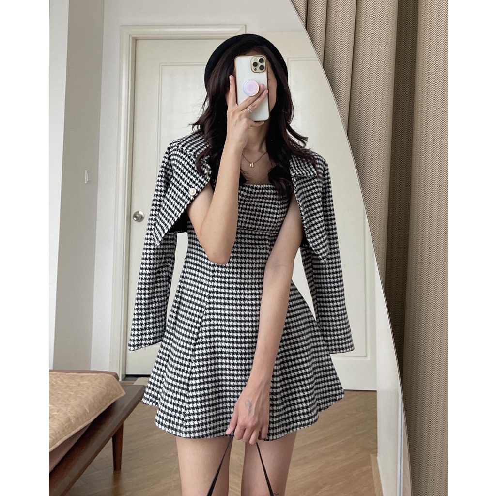 (ảnh thật) Audrey set váy 2 dây mix vest dạ 5411 | BigBuy360 - bigbuy360.vn