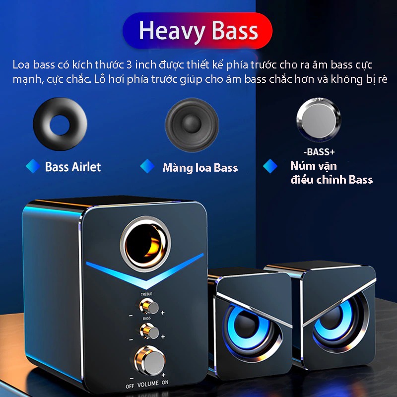 Loa vi tính để bàn MC-PC1 SUPER BASS cực chất, có LED RGB, dòng loa máy tính cao cấp cho laptop, pc, điện thoại