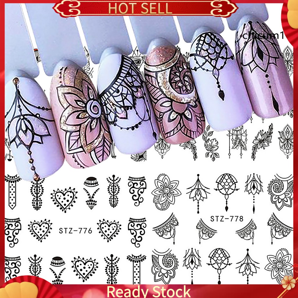 [Hàng mới về] Miếng dán trang trí móng tay màu đen đơn giản thời trang DIY