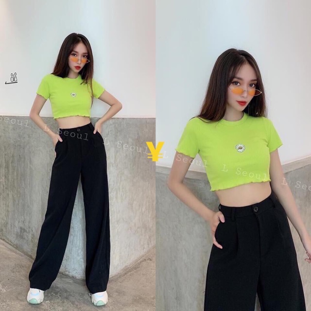 Áo croptop Thêu Icon hoa cúc (av)