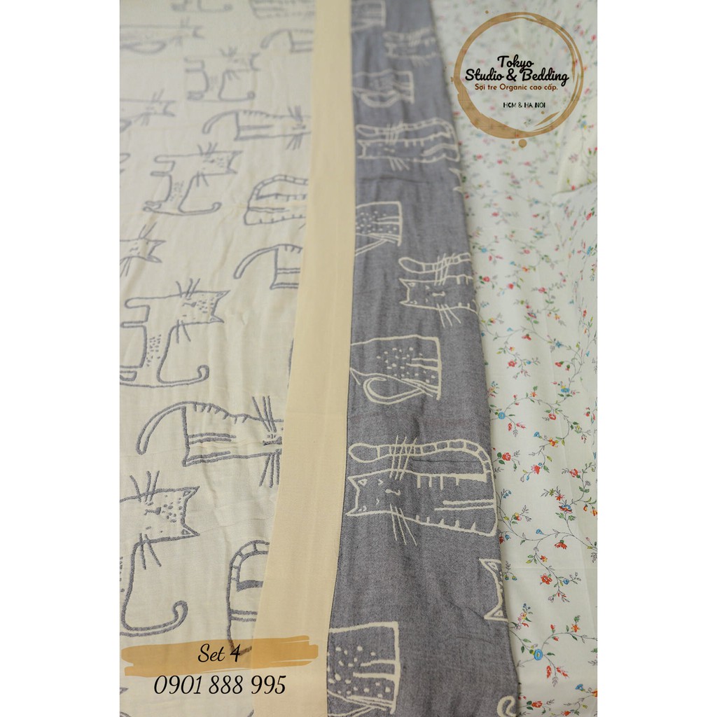 Set 04_Chăn Xô Cotton Organic dòng basic &amp; Ga gối cottton nguyên chất 100%
