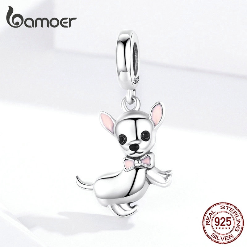 Mặt Trang Sức Bamoer SCC1317 Hình Chú Cún Chihuahua Bằng Bạc 925 Tráng Men Dễ Thương Thời Trang