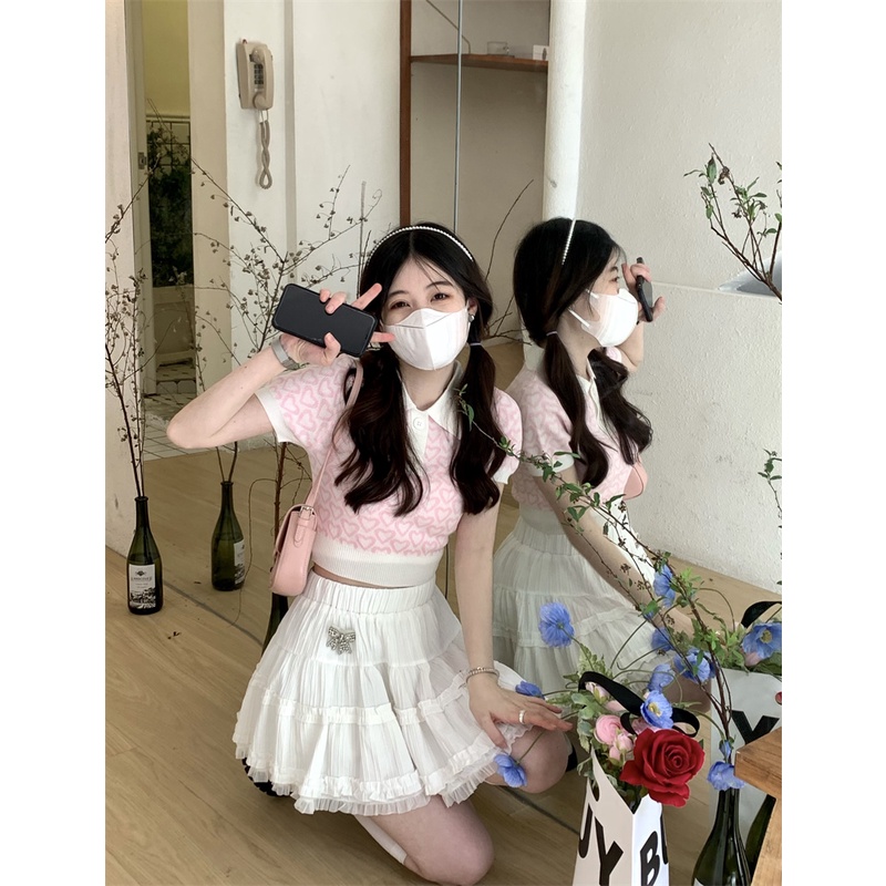Áo Croptop Dệt Kim Tay Ngắn Cổ Polo Dáng Ôm Thời Trang Mùa Hè Quyến Rũ Cho Nữ
