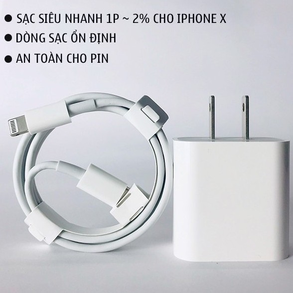 Bộ sạc nhanh 18W dùng cho Pro Max, iPhone 11, iPhone XS Max, iPhone XS, iPhone X, iPhone 8 Plus, iPhone 8 1 ĐỔI 1