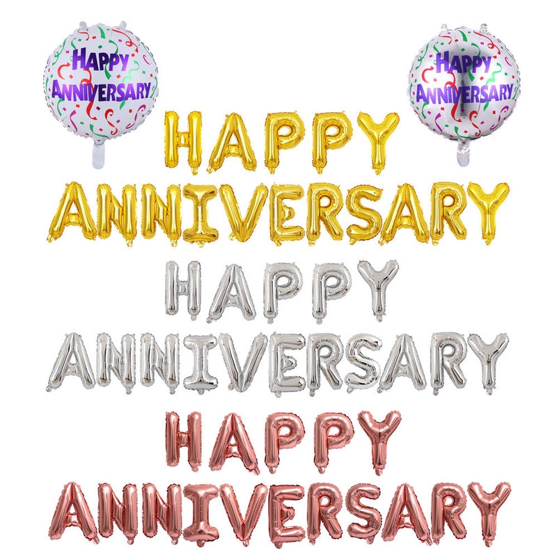Bong bóng lá nhôm 16 inch hình chữ Happy Anniversary trang trí tiệc cưới