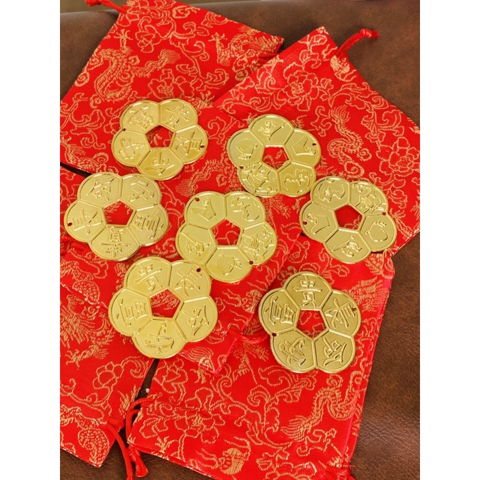 Đồng Hoa Mai Kim Tiên Loại đường kính 6cm mạ vàng ánh