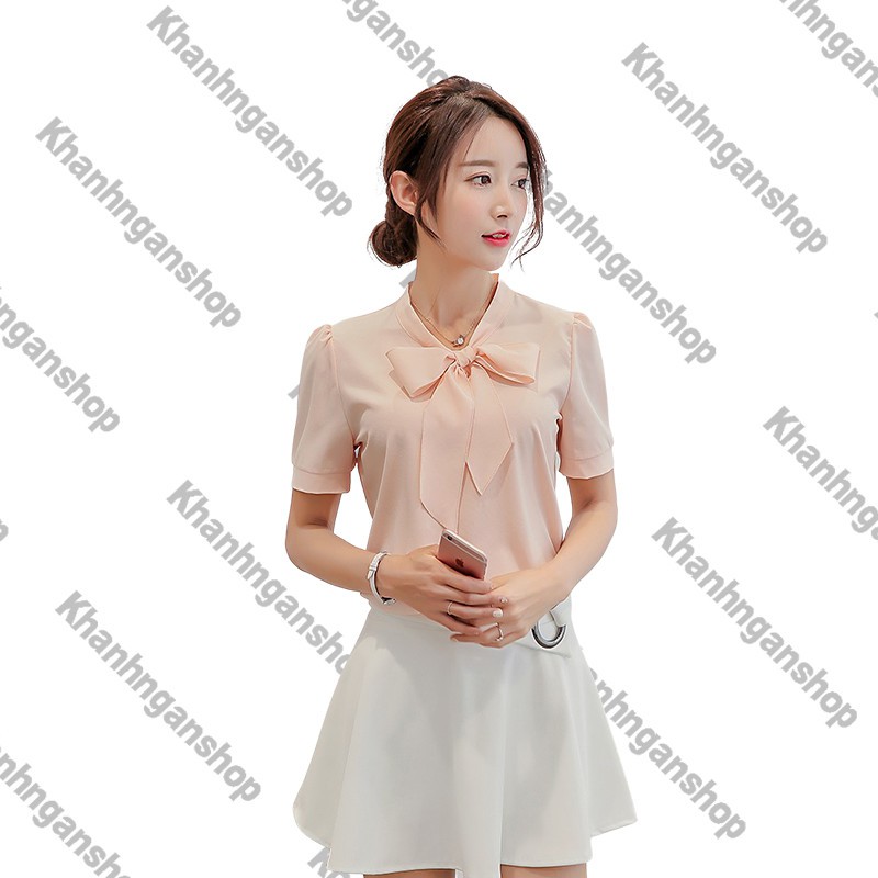 Áo kiểu nữ công sở thời trang khanhngan tay ngắn chất liệu mềm mịn