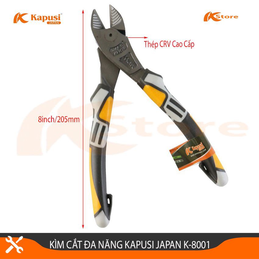 Kìm Cắt Dây Điện Đa Năng Cao Cấp Kapusi Japan K-8001, Kềm Cắt Dây Điện Dây Kẽm Siêu Khỏe,Siêu Bền Hàng Nội Địa Nhật