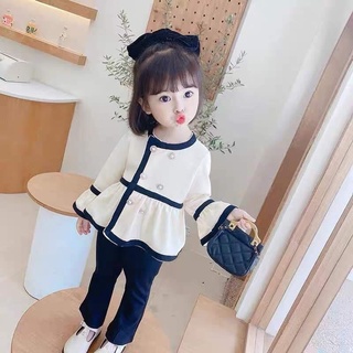 Bộ bé gái, Set áo dài tiểu thư phối quần dài ống xuông cho bé gái