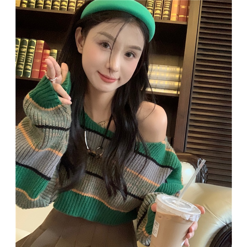 Áo Thun Lửng Tay Dài Họa Tiết Kẻ Sọc Thời Trang Mùa Thu Dễ Phối Đồ Cho Nữ