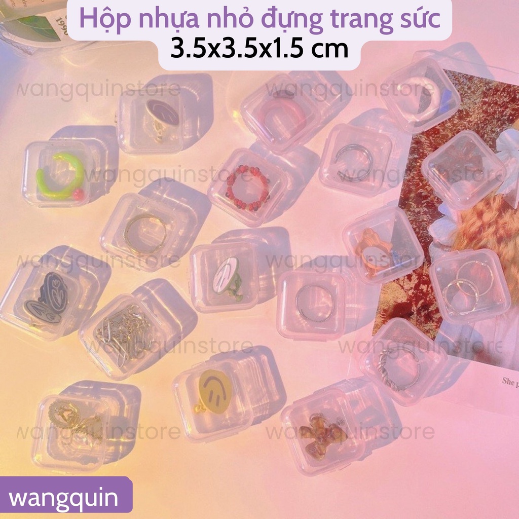 Hộp Nhựa Nhỏ Trong Suốt Đựng Trang Sức Mini 3.5x3.5x1.5cm bỏ túi tiện lợi đựng phụ kiện nhỏ đựng trang sức nắp đậy chắc