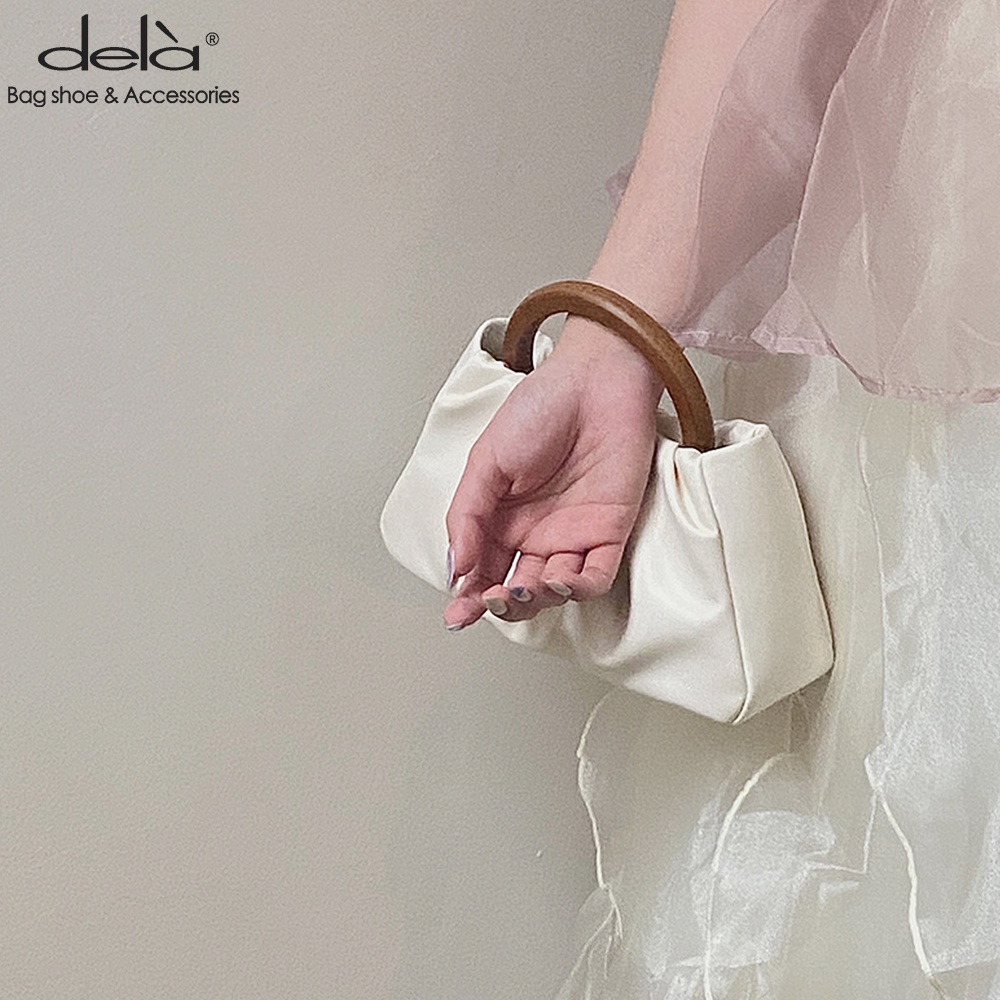 Dela Túi Xách Nữ Mini Dela Đeo Chéo Hình Đám Mây Xếp Ly Tay Cầm Gỗ Thời Trang đi tiệc