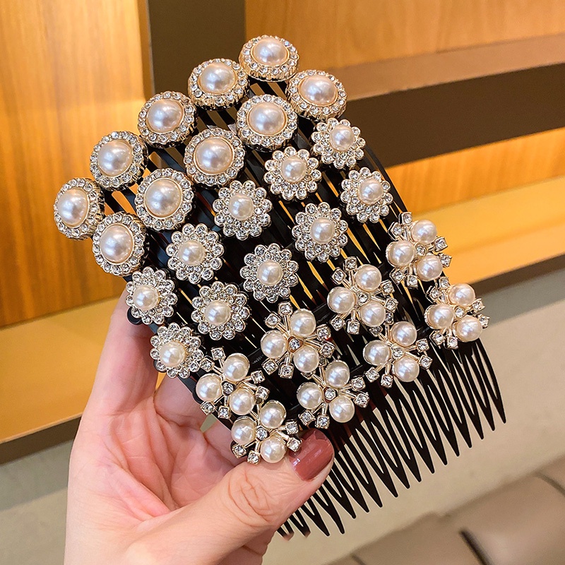 Lược Cài Tóc Mái Ngang Đính Đá Và Ngọc Trai Hình Hoa