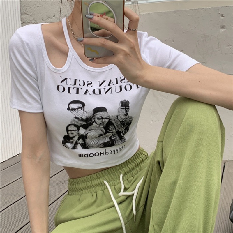 Áo Lửng Ngắn Tay In Họa Tiết Phong Cách Hàn Quốc Dành Cho Nữ